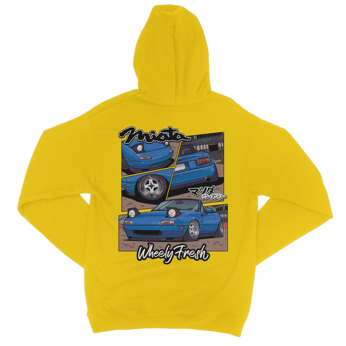 Miata Blauer Kapuzenpullover im Comic-Stil