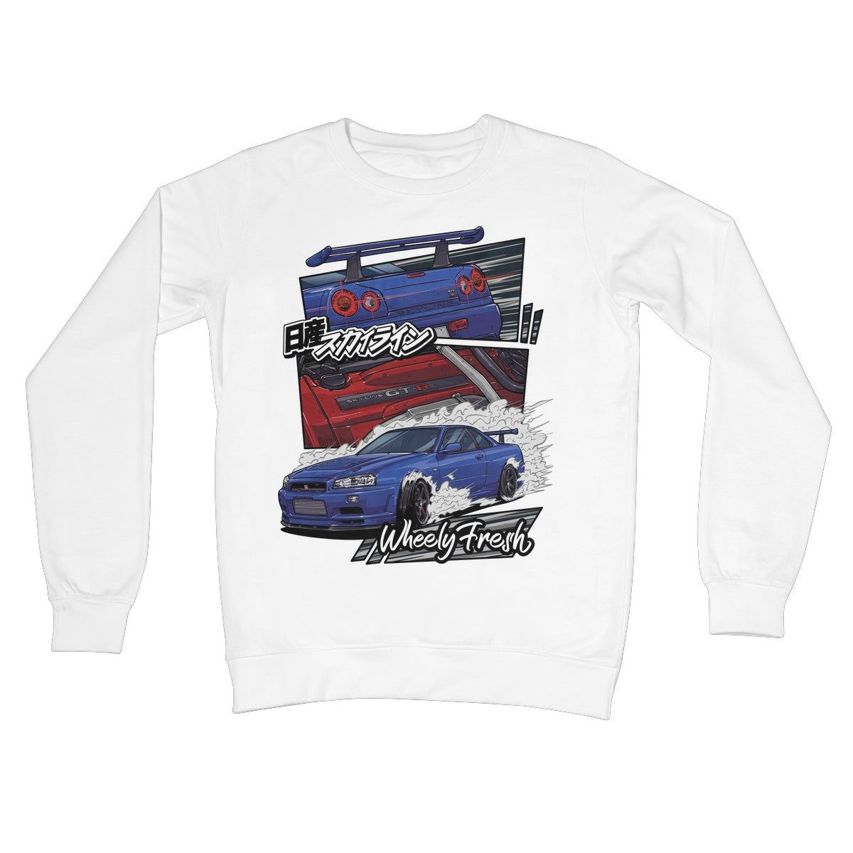 Nissan Skyline R34 GTR Sweatshirt im Comic-Stil