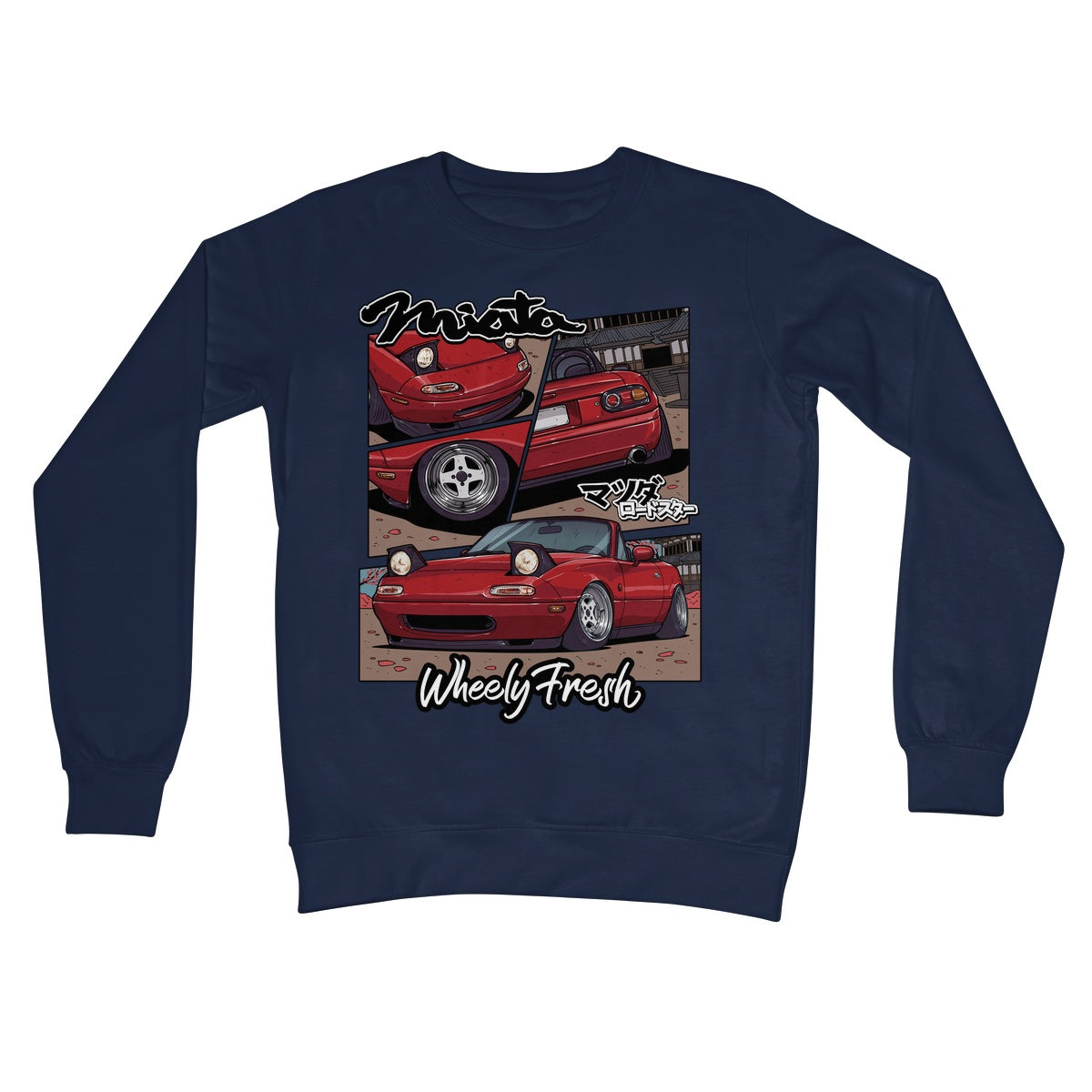 Miata rotes Sweatshirt im Comic-Stil