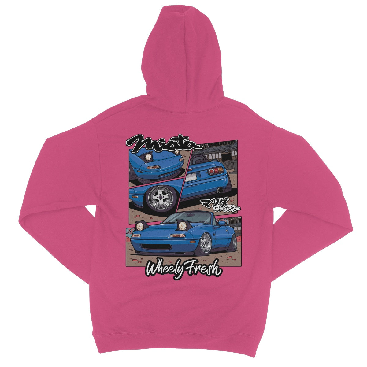 Miata Blauer Kapuzenpullover im Comic-Stil