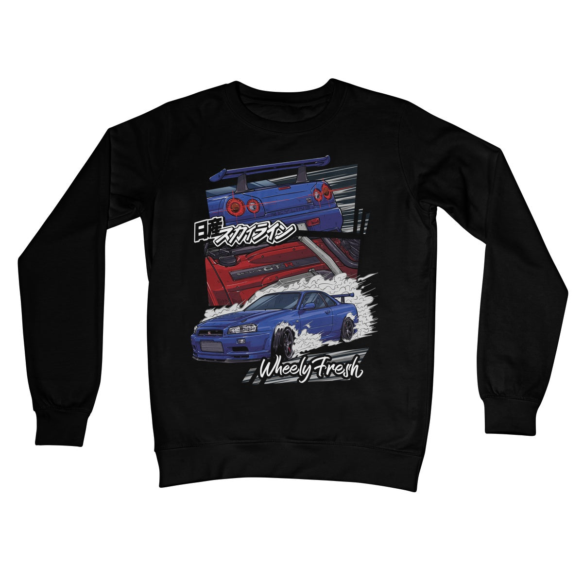 Nissan Skyline R34 GTR Sweatshirt im Comic-Stil