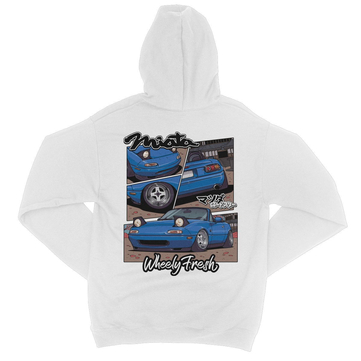 Miata Blauer Kapuzenpullover im Comic-Stil