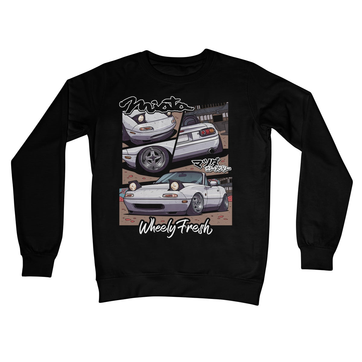 Weißes Miata-Sweatshirt im Comic-Stil